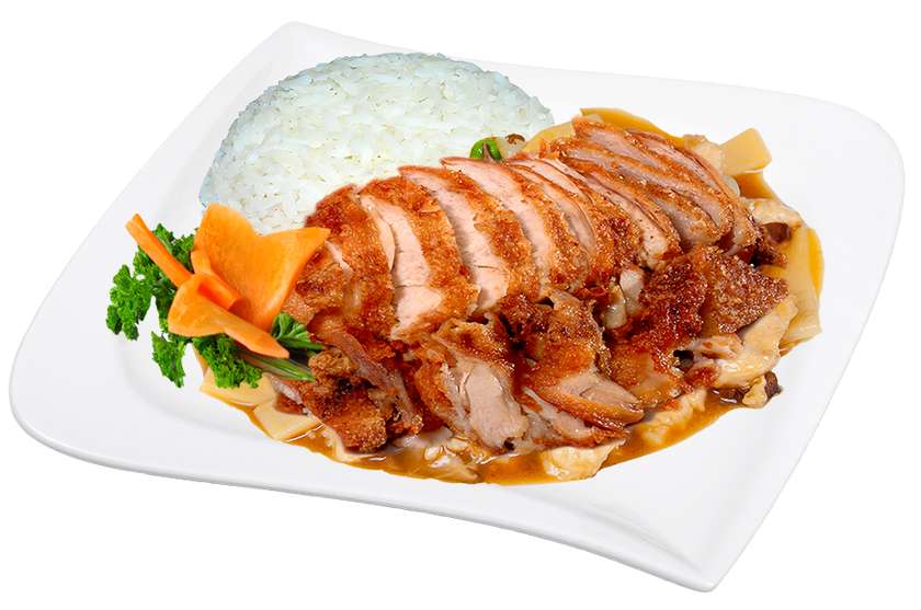 Chicken with white mushrooms and rice