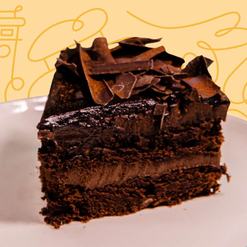 Slice of full chocolate cake