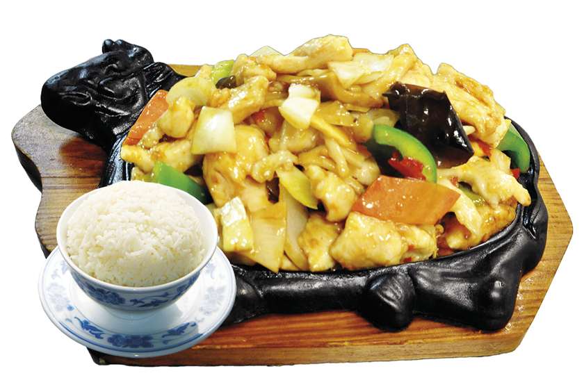 Chicken on iron plate