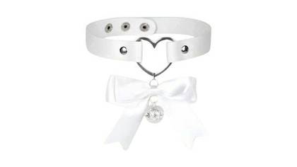 Mokko Choker - white collar with bow and heart