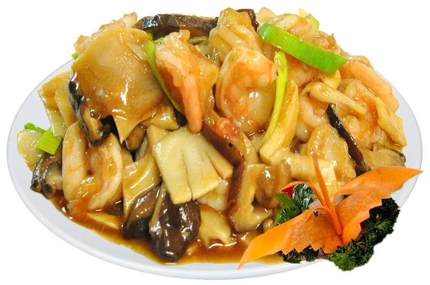 Shrimps with bamboo and mushrooms
