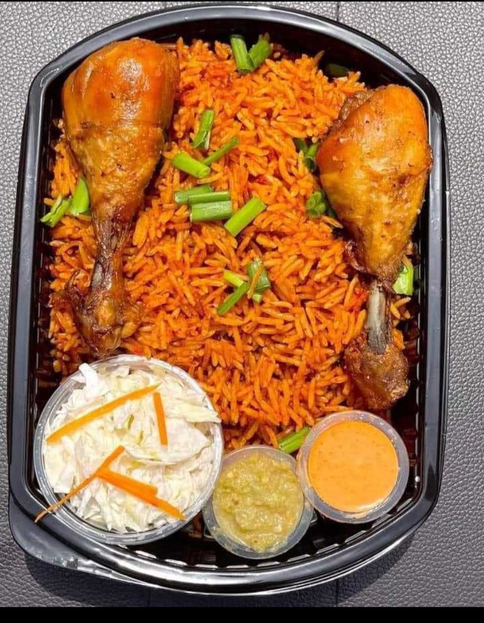 Jollof Rice and 2 Pieces of Fried Chicken