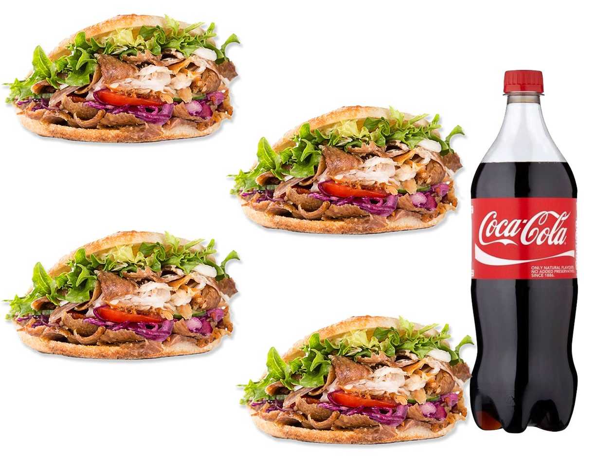 Pita Kebab (4) + Coca-Cola (100cl)
