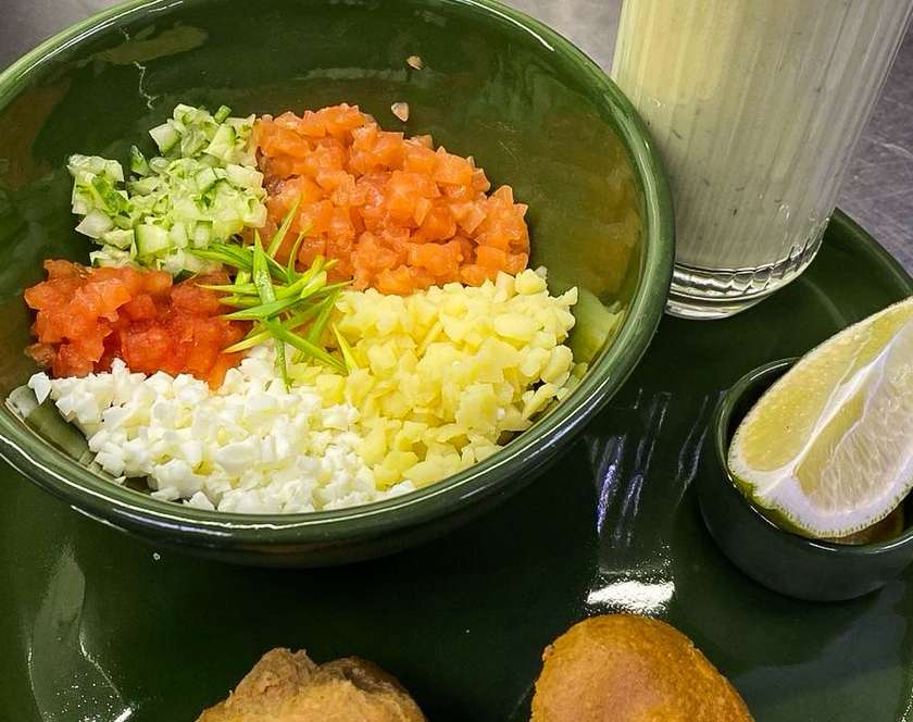 Okroshka with salmon