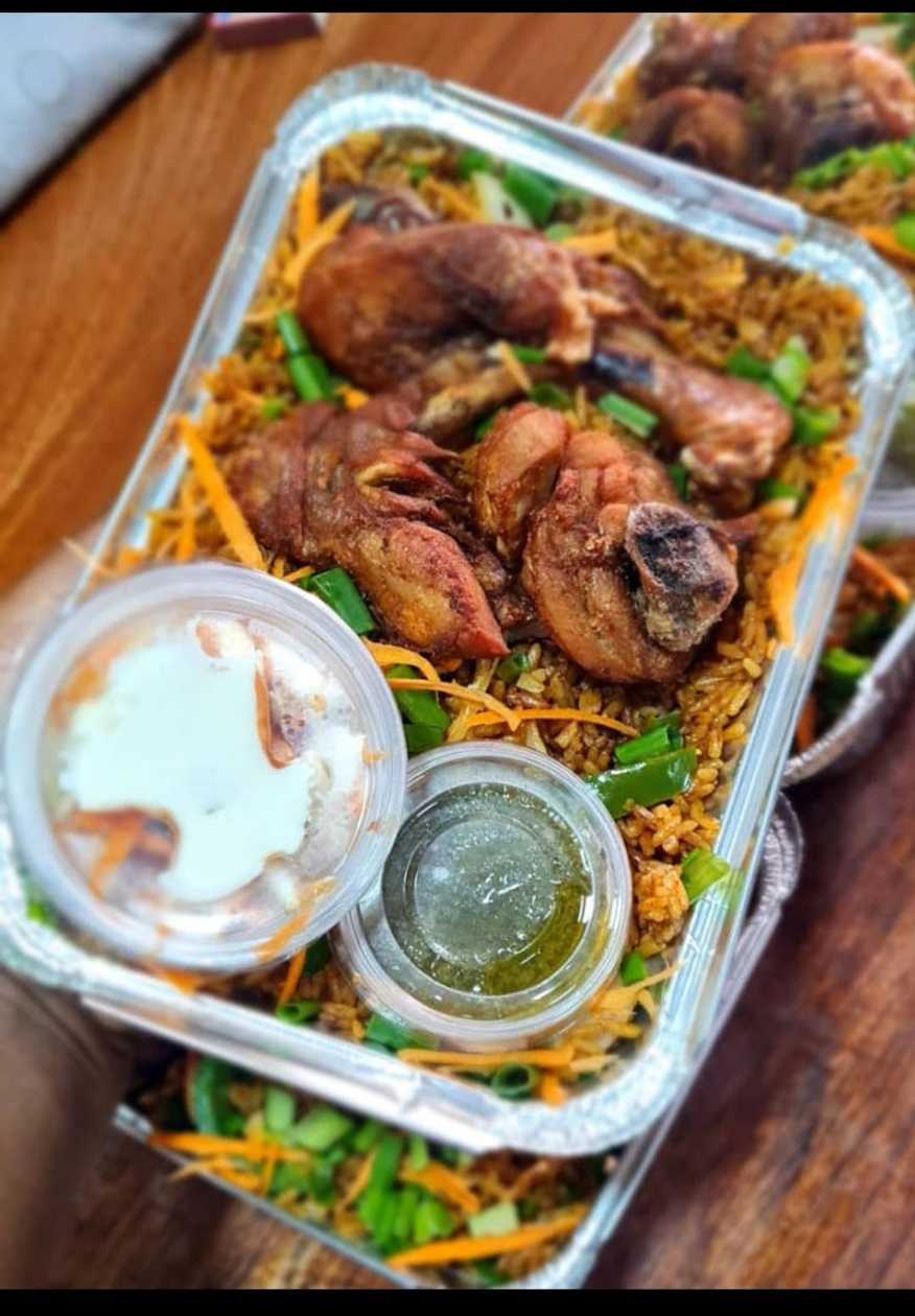 Fried Rice and 2 Pieces of Fried Chicken