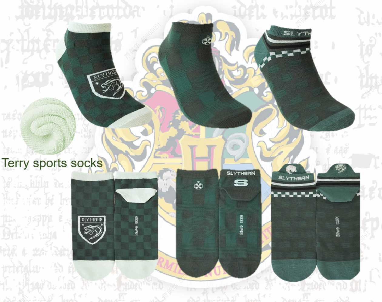 Harry Potter Mens Athletic Ankle Socks (3 Pairs)(Slytherin)