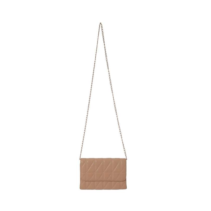 Diamond Pattern Quilted Crossbody Shoulder Bag with Chain(Apricot)