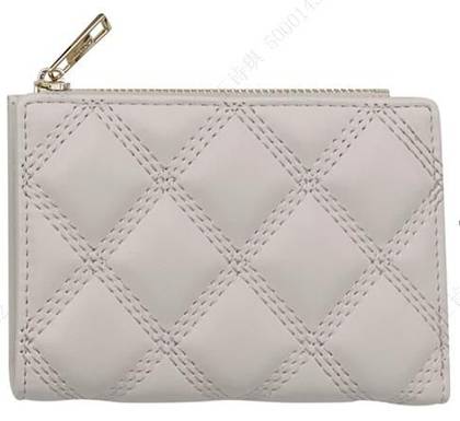 ქალის საფულე/Womens Diamond Pattern Quilted Bifold Short Zipper Wallet(Off-White)