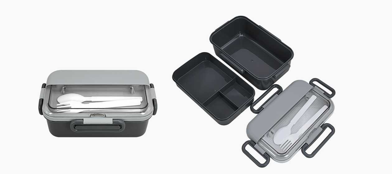 Double Layer Lunch Box with 4 Buckles 1500mL(Gray)