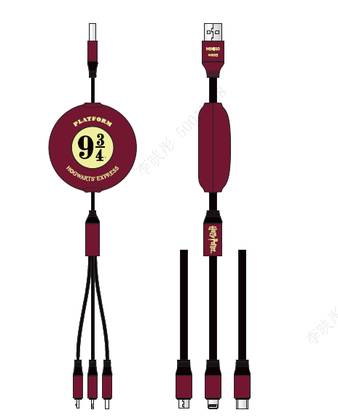 სადენების ნაკრები/Harry Potter 3-in-1 Charging Cable (Red)