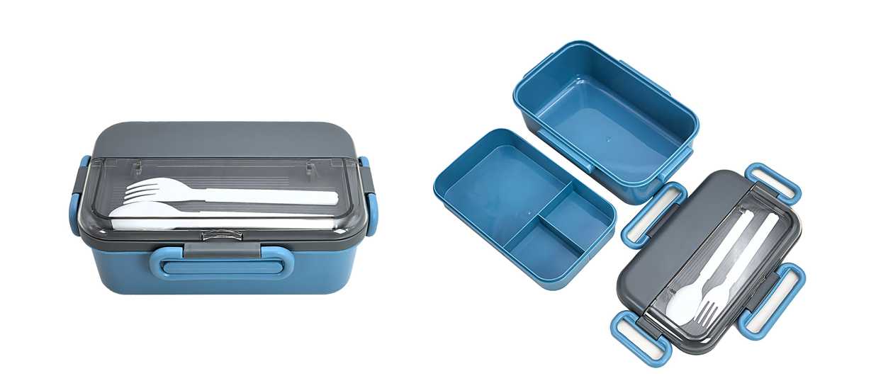 საკვების კონტეინერი/Double Layer Lunch Box with 4 Buckles 1500mL(Blue)