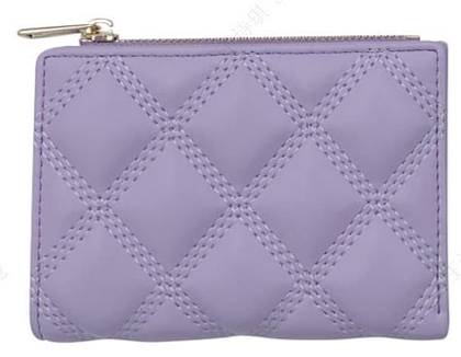 Womens Diamond Pattern Quilted Bifold Short Zipper Wallet(Purple)