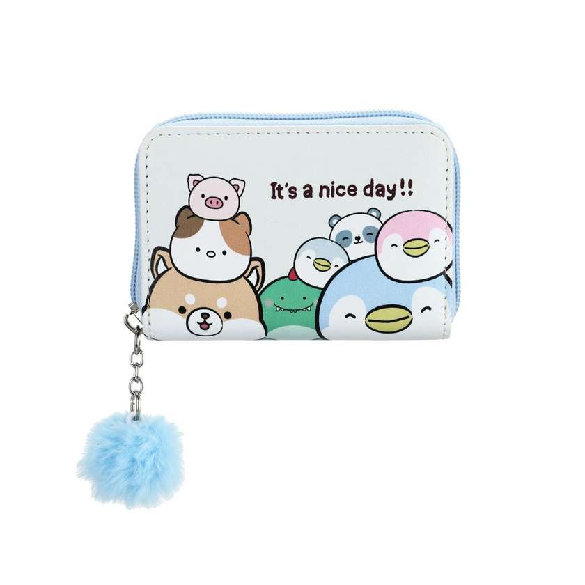 Mini Family Happy Time Pom-Pom Zip Around Coin Purse(Beige)