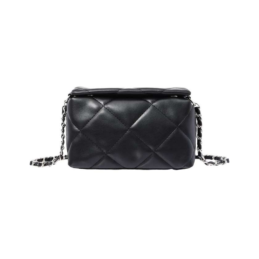 Diamond Pattern Quilted Crossbody Bag(Black)