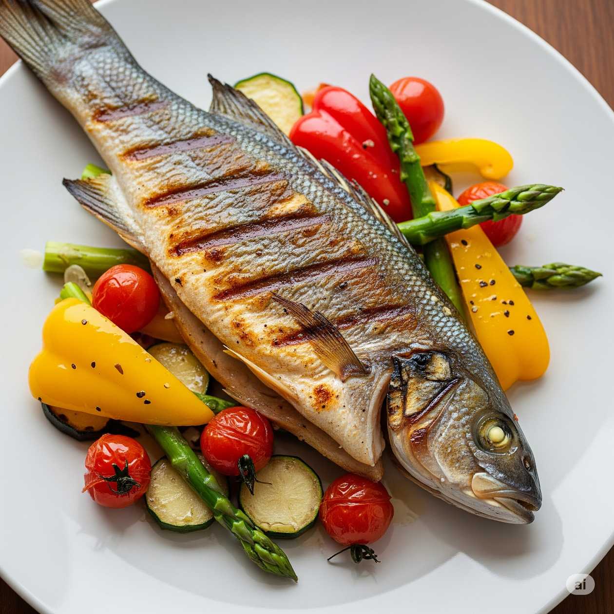 Robalo Grelhado com Legumes