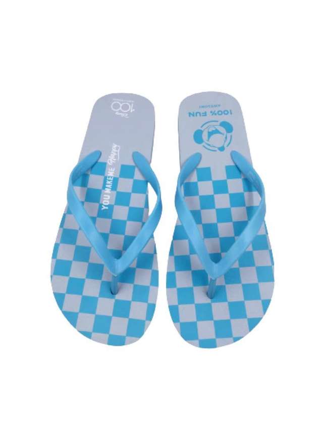 ქალის ჩუსტი (35-36)/Disney 100 Smile Faces Collection Womens Flip-Flops (Blue,35-36)