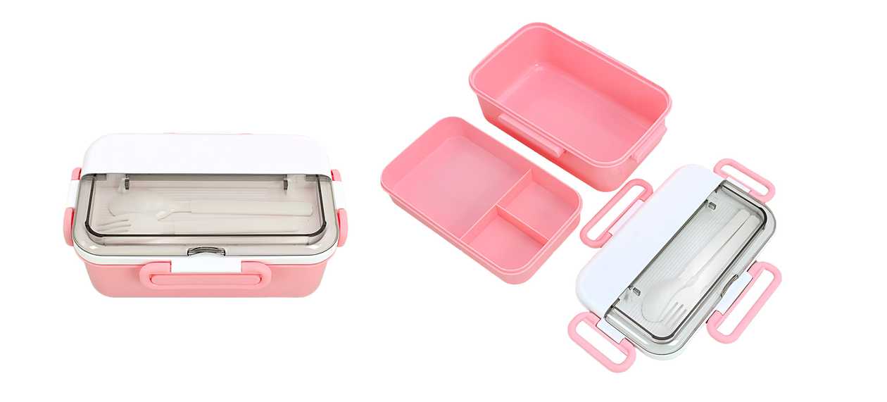 Double Layer Lunch Box with 4 Buckles 1500mL(Pink)