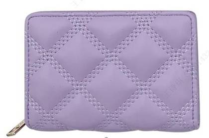 Womens Diamond Pattern Quilted Bifold Zipper Wallet(Purple)