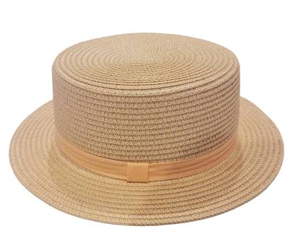 Ribbon Flat Top Small Brim Straw Hat (Pink)