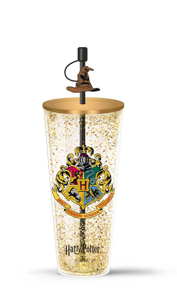 ჭიქა საწრუპით/Harry Potter Double Wall Plastic Tumbler with Straw (800mL)(Golden)