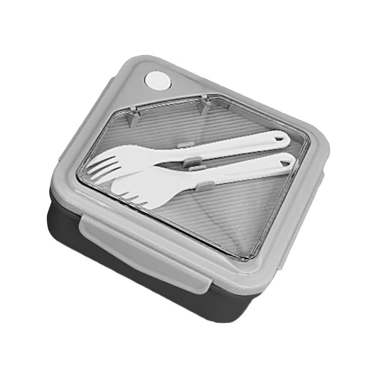 Japanese Style Square 2 Compartment Lunch Box 1100mL(Gray)