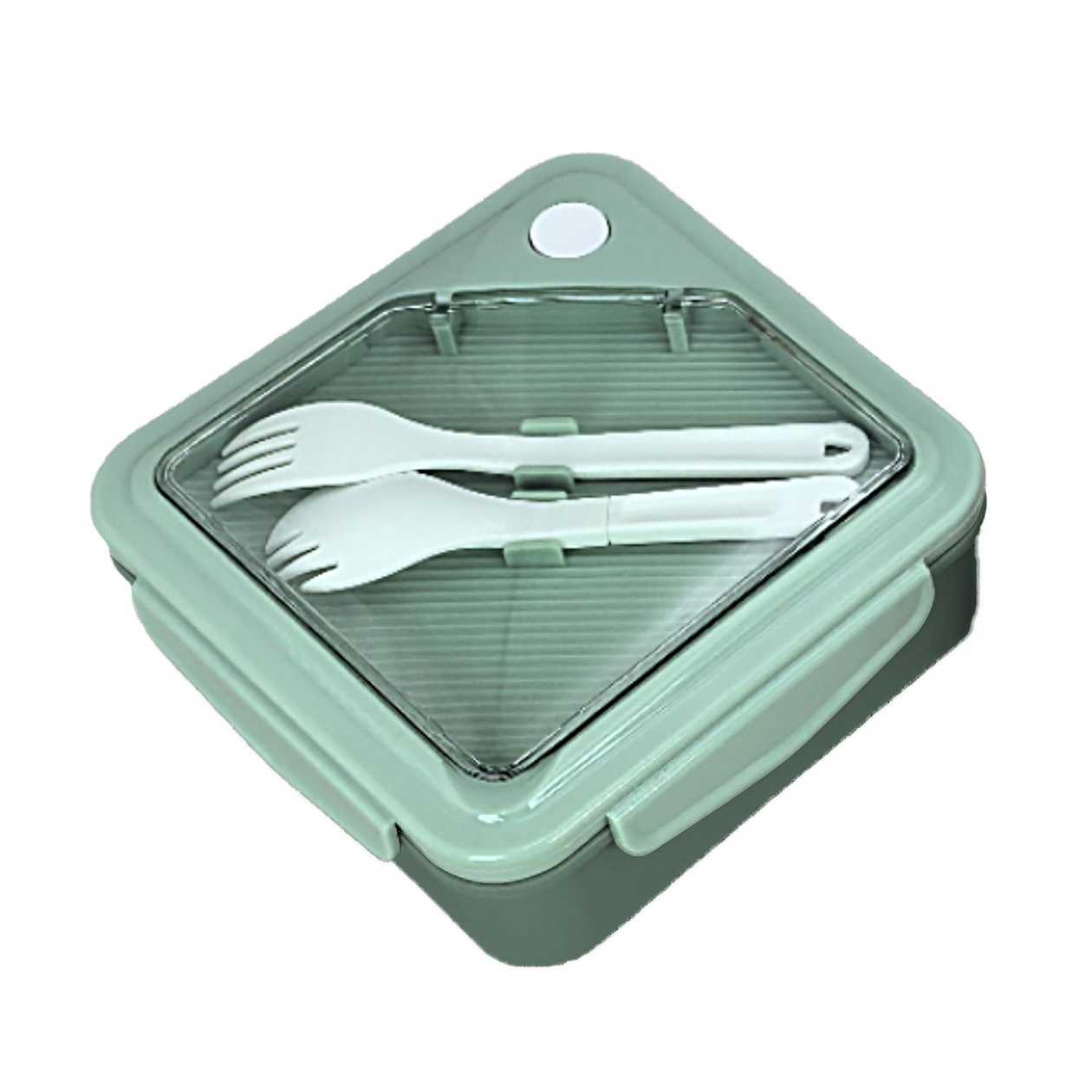 Japanese Style Square 2 Compartment Lunch Box 1100mL(Green)