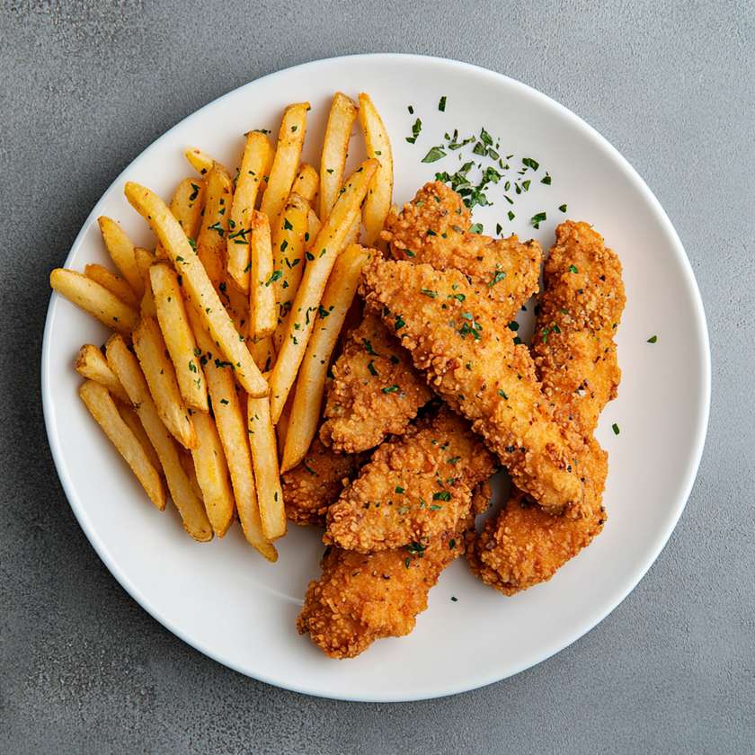 Crispy chicken with fries for two