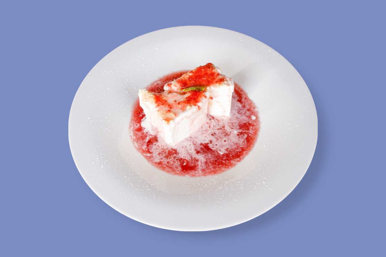 White Chocolate Tart with Red Fruits Sauce and Hot Port Wine Reduction