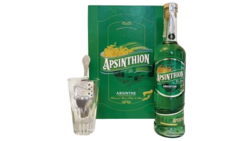 Apsinthion De Luxe - Absinthe 0,5 L 55% zestaw szklanka + łyżeczka