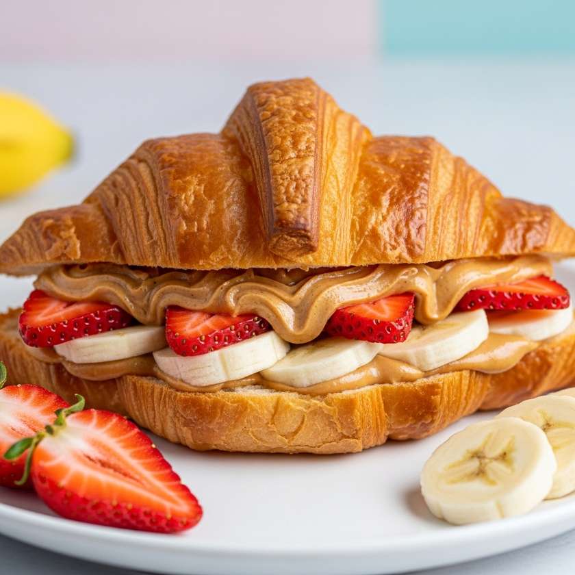 Croissant com Creme de Amendoim, Banana e Morango