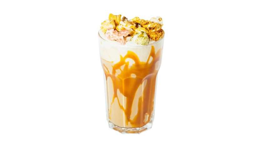 Iced Popcorn latte with Cheese foam