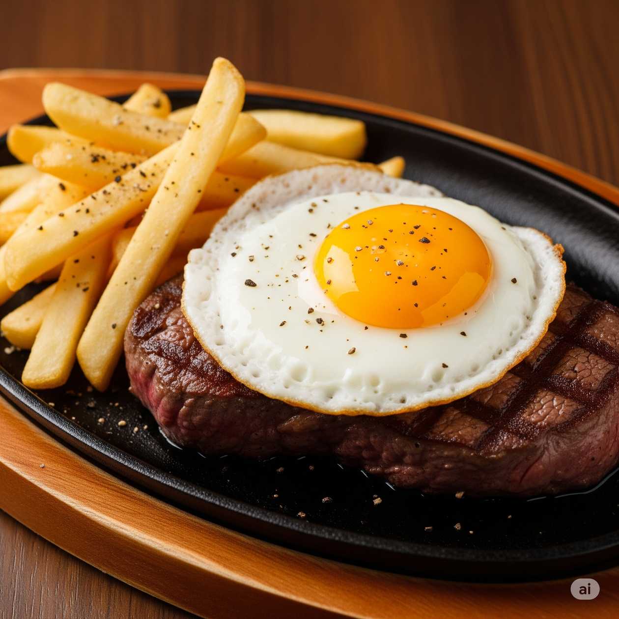 Beef Steak with Fried Egg and Fries