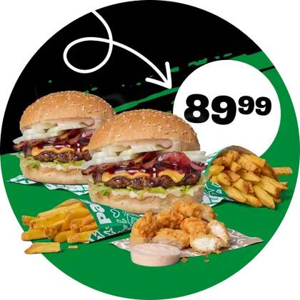 2x BURGER Z WOŁOWINĄ + 2x FRYTKI + 6 POPSY