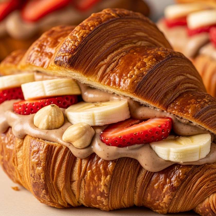 Croissant com Creme de Avelã, Morango e Banana