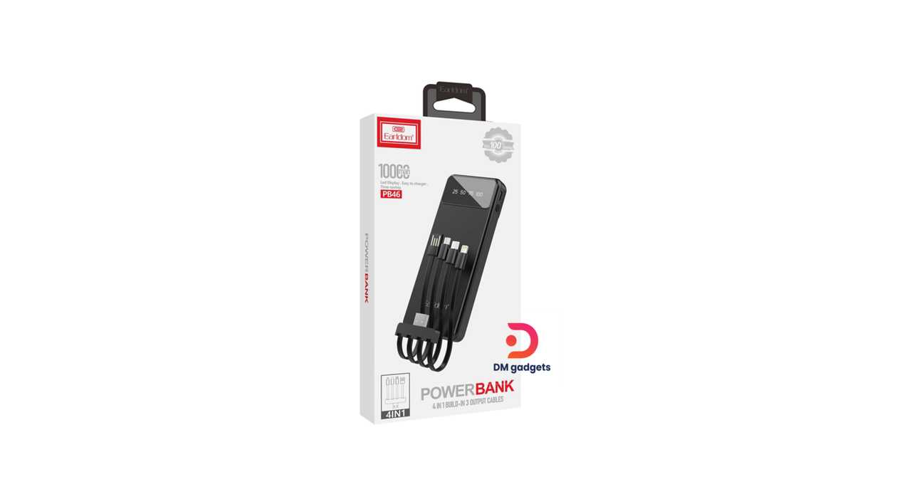 #588C#Earldom® ET-PB46 Power bank Earldom 10000mAh, with 4 in 1build-in 3 Cables output-Black