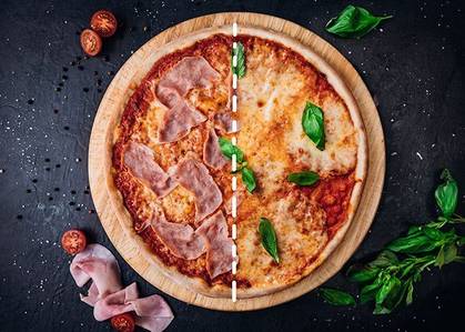 Pizza - Půlená pizza Šunková/Margherita