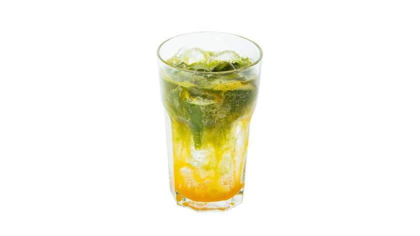 Iced Matcha with passion fruit