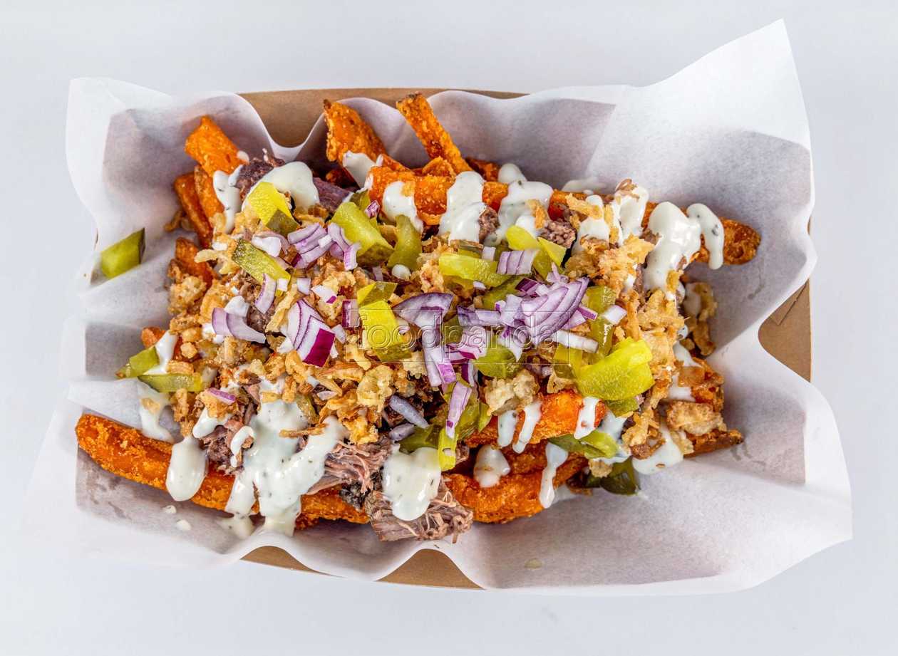 Beef shredded with sweet potato fries