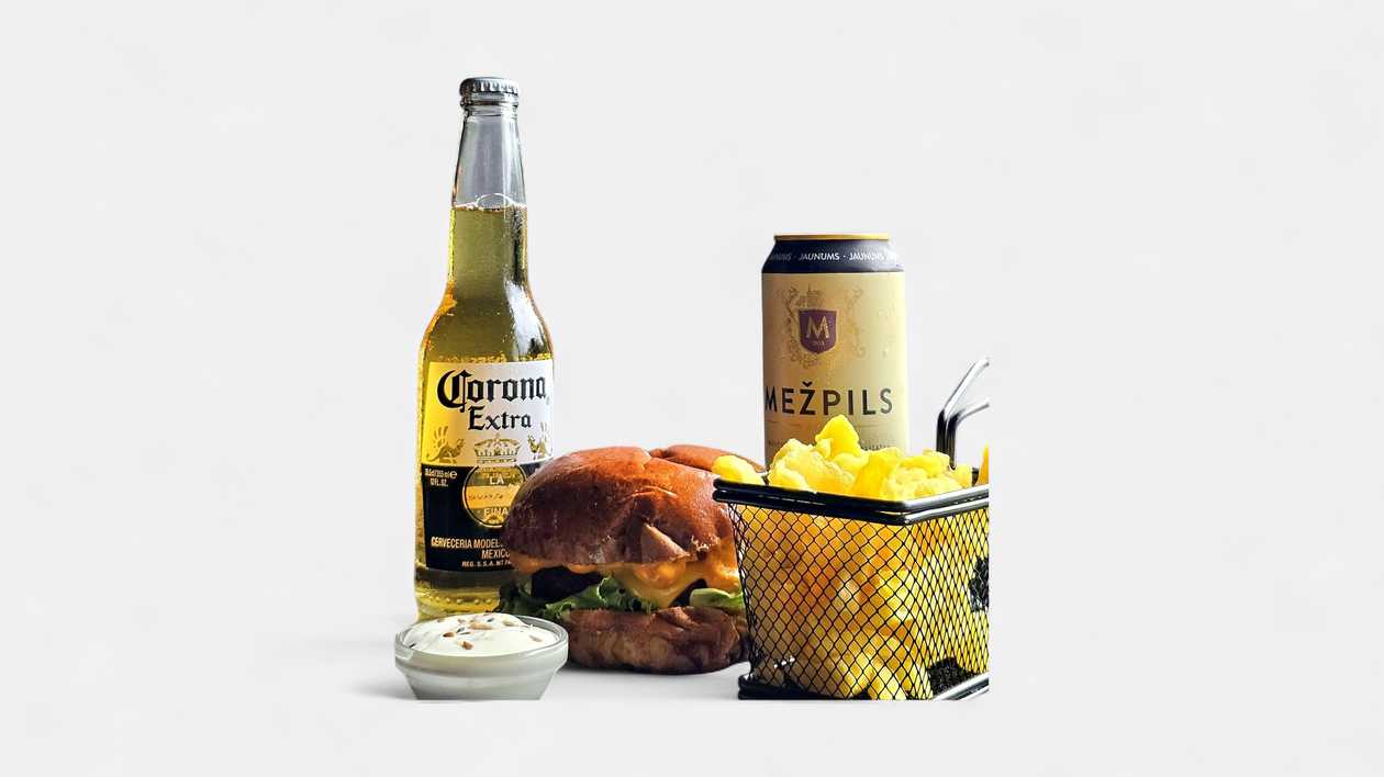 Burger and beer combo.