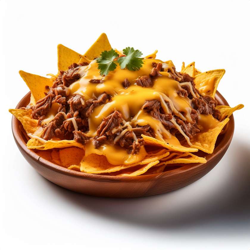 Nachos with Cheddar Cheese and Pulled Beef