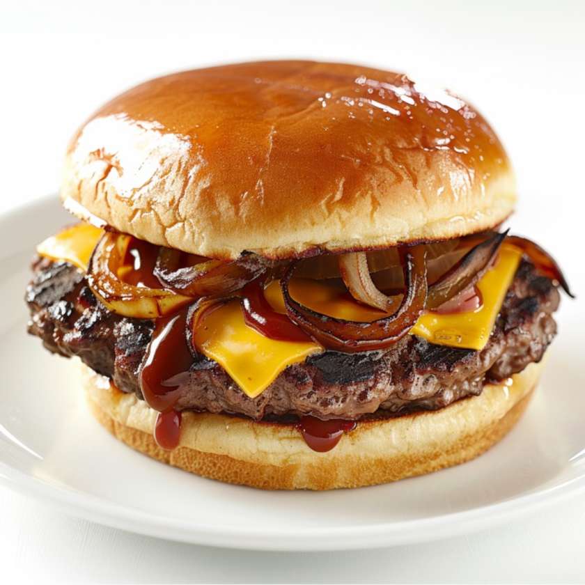 Dry-Aged Beef Burger with Cheddar Cheese and Bacon