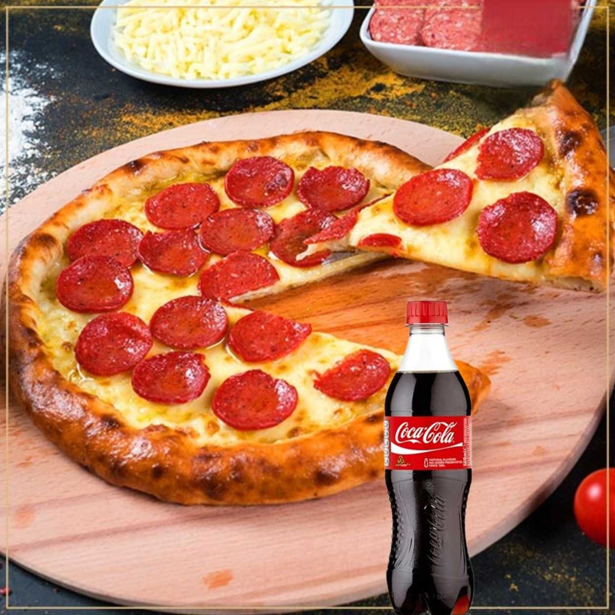 SUCUKLU 🍕PENDİRLİ PİZZA  ( 25 cm.) + COLA (300 ml.)