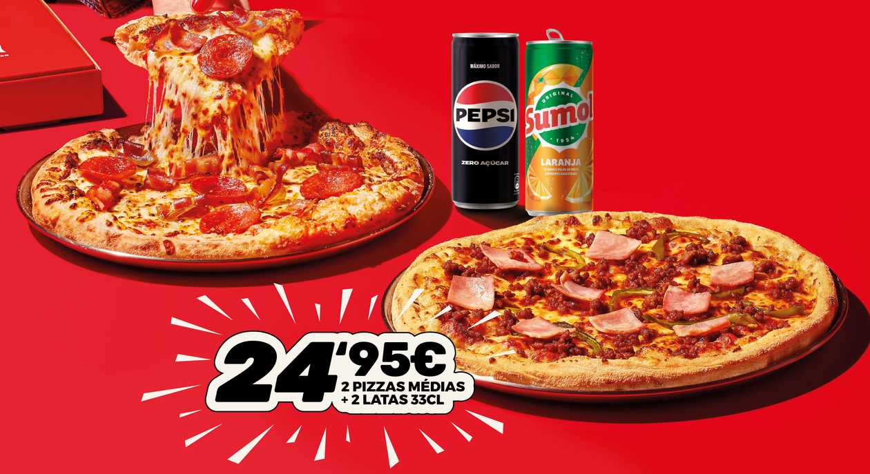 2 Pizzas Médias + 2 Bebidas 33cl