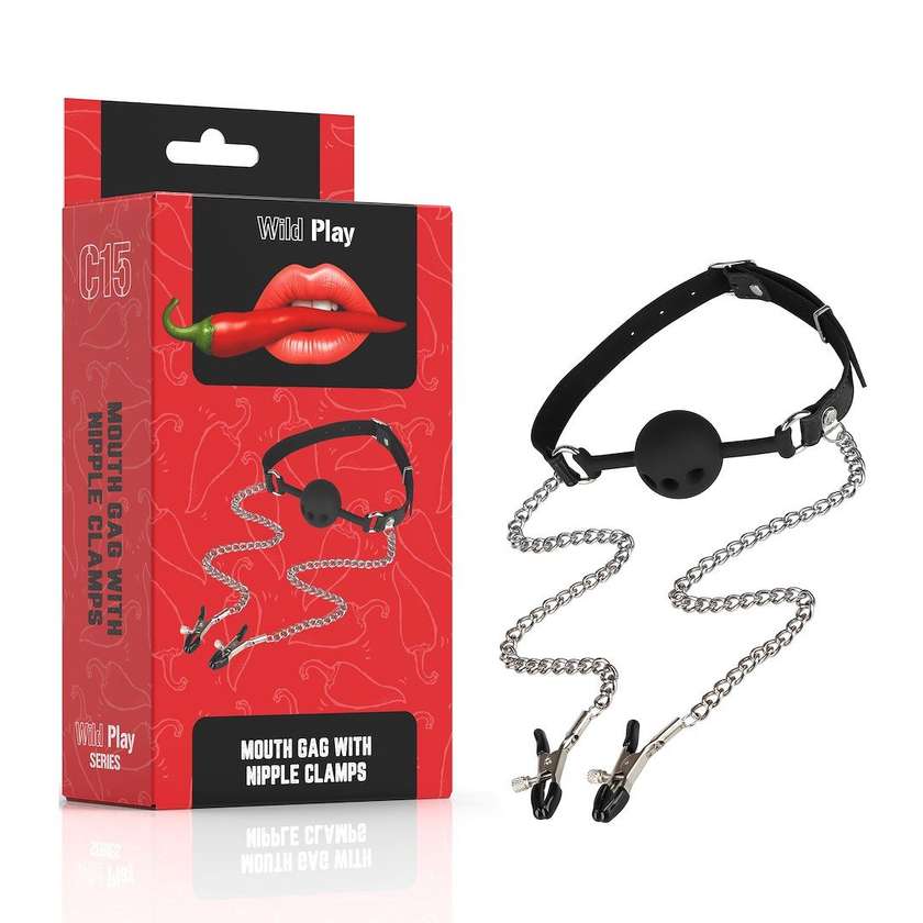 EROSPACE WILD PLAY Mouth Plug with Breast Clamps