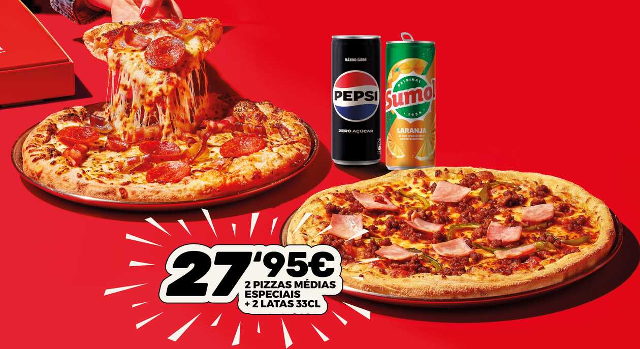 2 Pizzas Médias Essenciais + 2 Bebidas 33cl