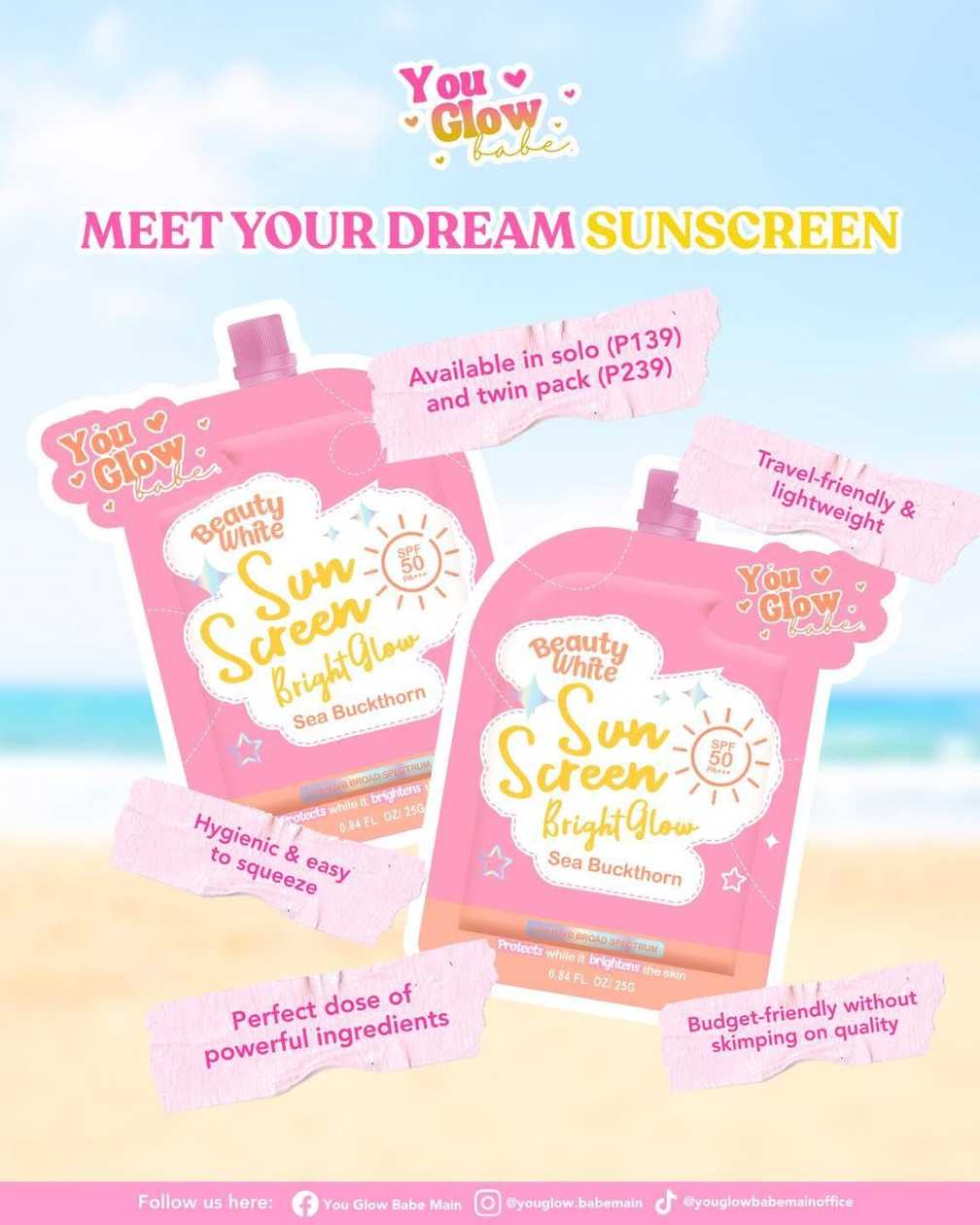 You Glow Babe Beauty White Sunscreen Bright Glow SPF 50 PA+++ - Solo Pack