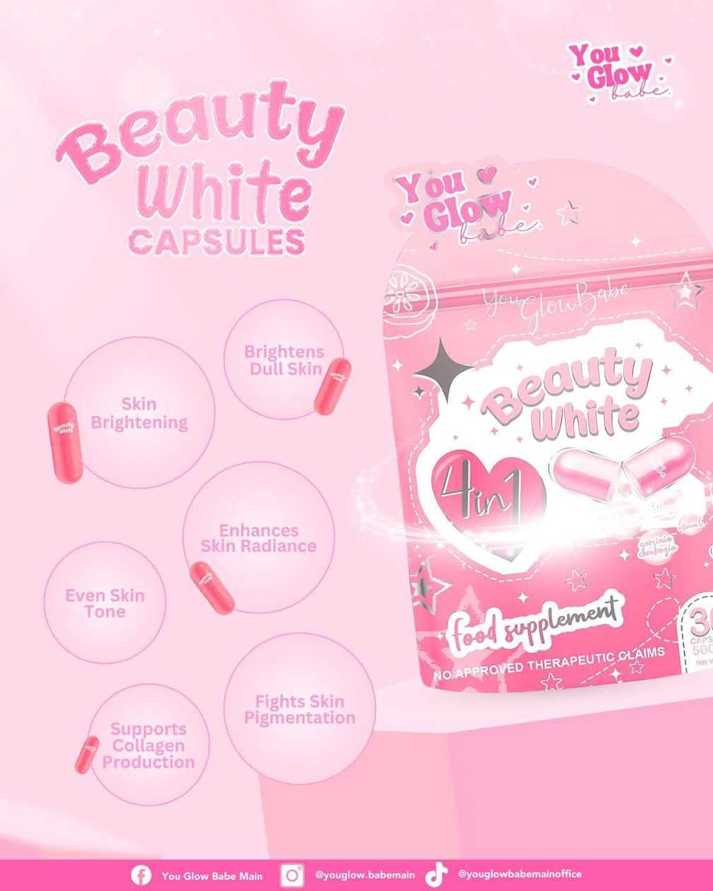 You Glow Babe Beauty White 4 in 1 Glutathione Food Supplement, 30 Capsules