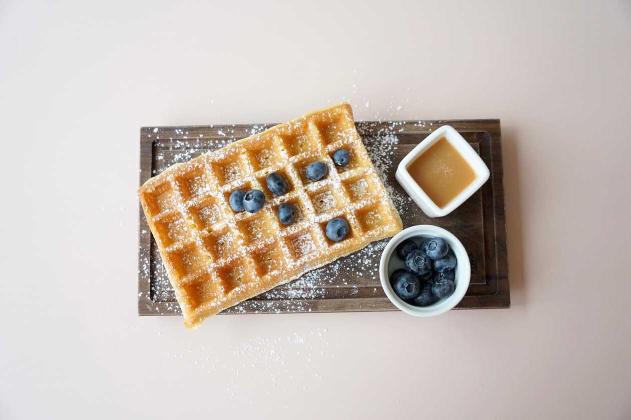 Brussels waffle with home made salted caramel and blueberries