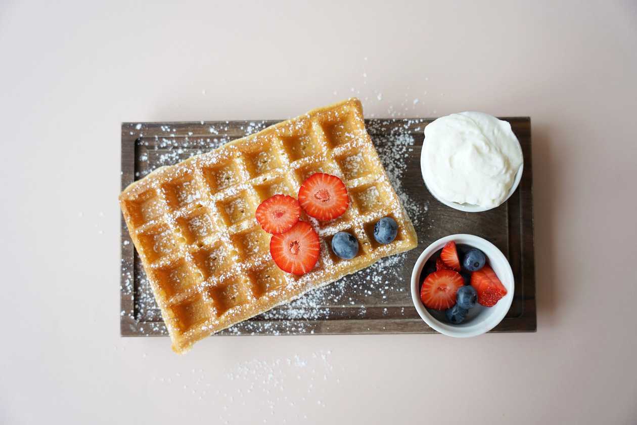 Brussels waffle with vanilla mascarpone cream and fresh berries