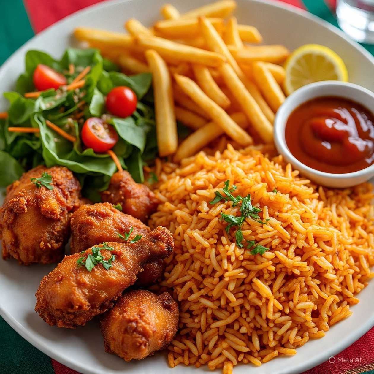 Aboude Mix Plate with Fried Chicken Jollof
